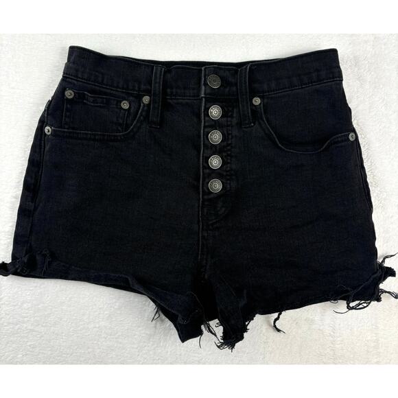 Madewell High Rise Black Denim Jean Shorts Size 25 G5167 Button Front Fly - Picture 4 of 9